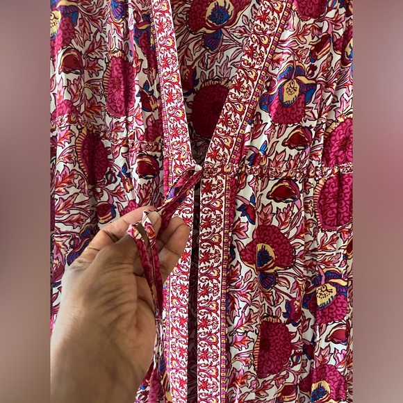 ba&sh Floral Wide-Sleeve long Lady Kimono Vini Side-Slit Self-Tie Size Medium - Picture 8 of 11